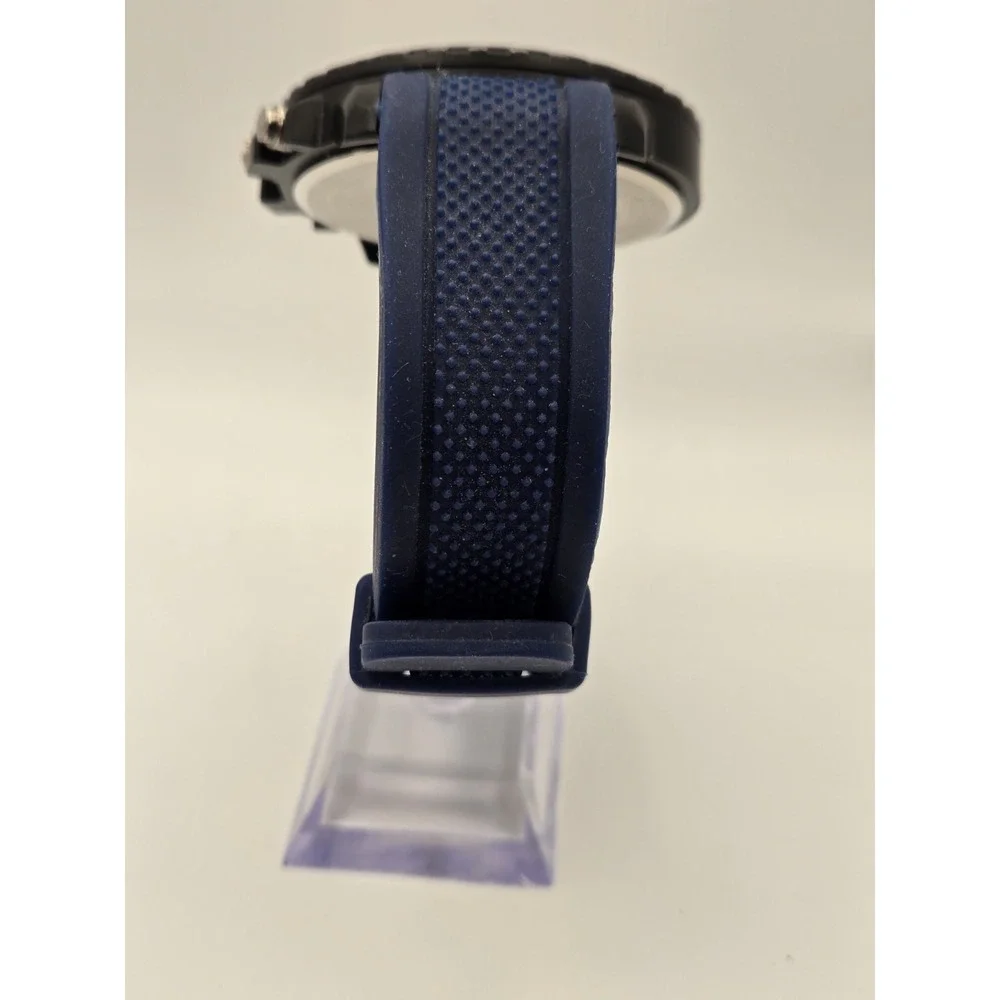 Accutime THRE3 Mens Sport Watch Black/Blue Dial Tachymeter Quartz Blue Silicone